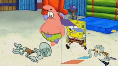 Squidward Is Playing With Tiles While SpongeBob And Patrick Move Squidward