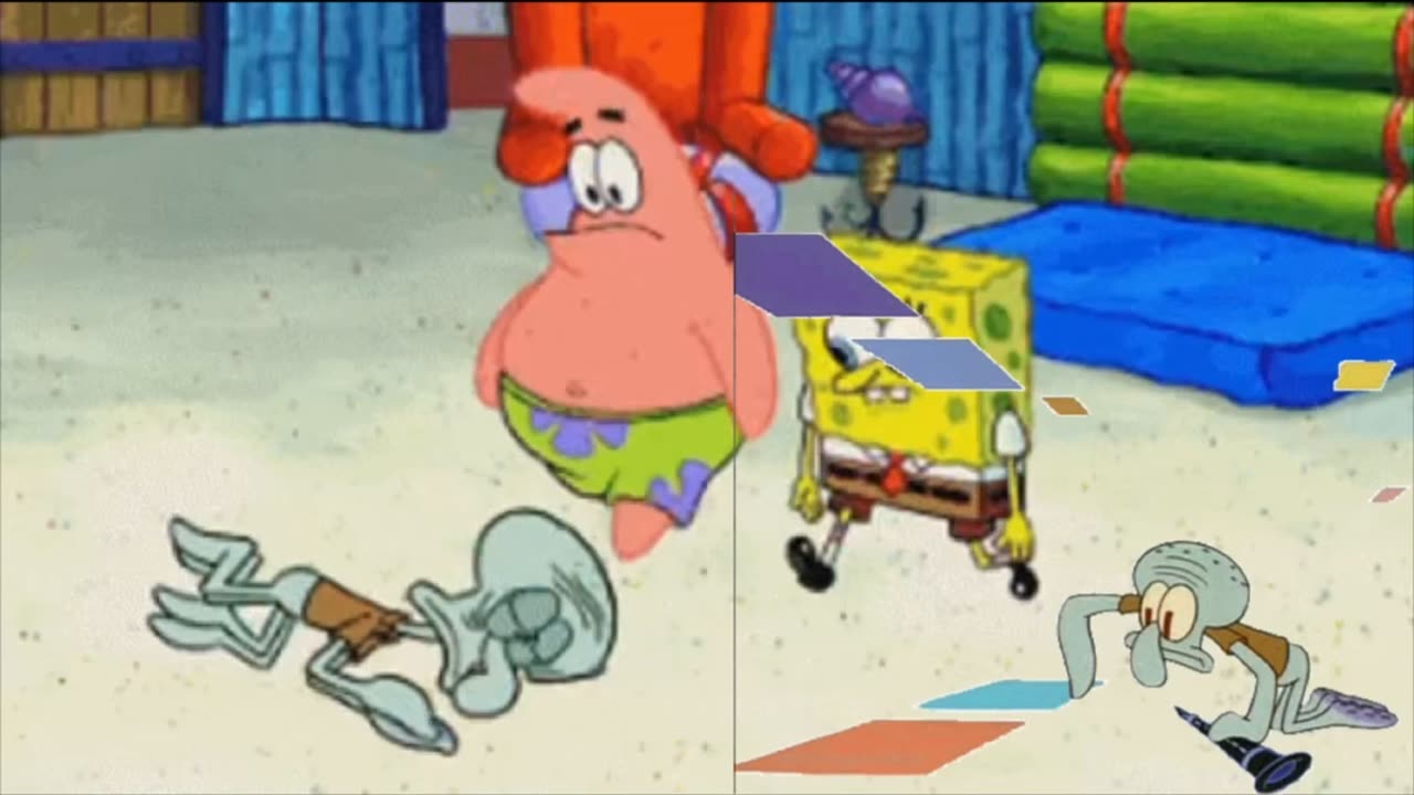 Squidward Is Playing With Tiles While SpongeBob And Patrick Move Squidward