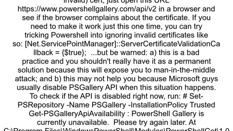 Powershell error saying the gallery is unavailable try again later