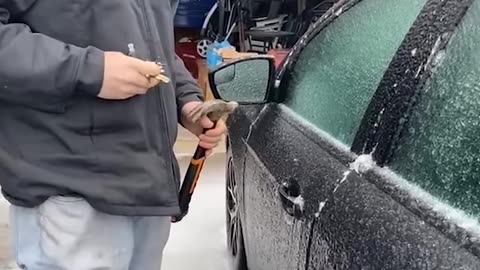 Using Hammer for Frozen Car Door