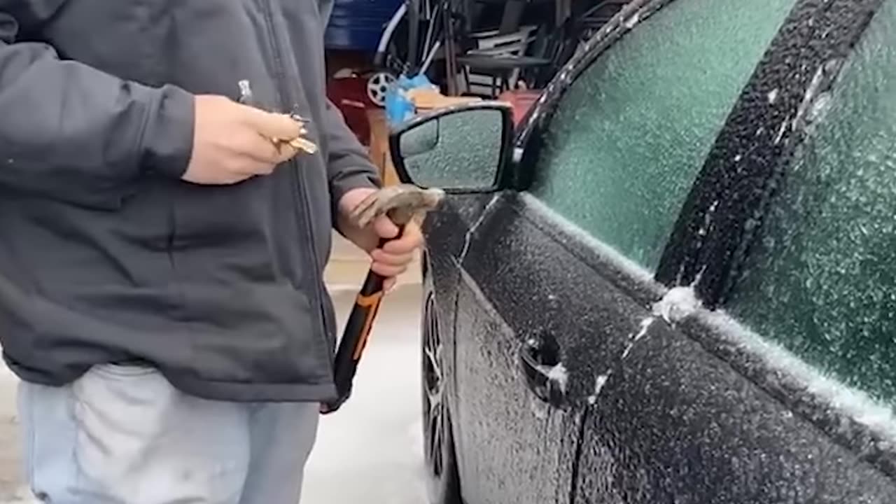 Using Hammer for Frozen Car Door