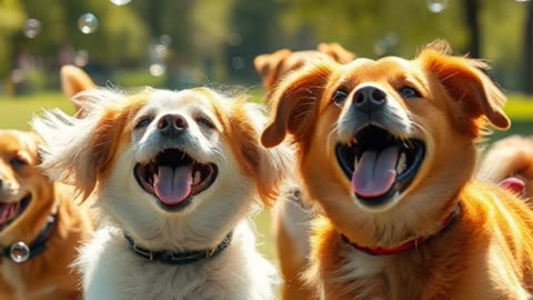 Dogs Trying to Catch Bubbles
