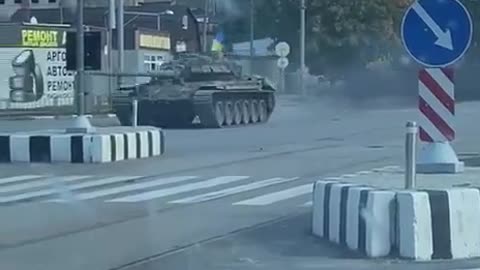 T-72B3 trophy tank under Ukrainian flag somewhere on the outskirts of Kharkiv