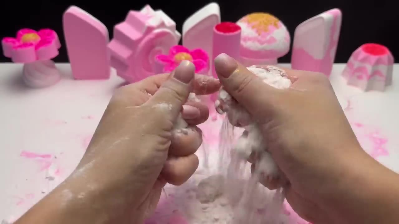 ASMR Crushing Pink and White Baking Soda Crumbling and Carving ASMR