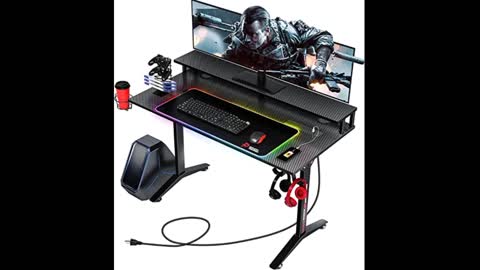 Review: SEVEN WARRIOR Gaming Desk 60INCH with Dual Monitor Mount, Carbon Fiber Surface Computer...