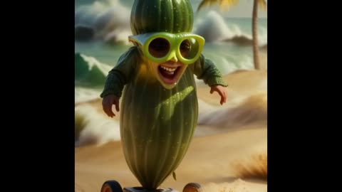 Cute cucumber enjoying at the beach.