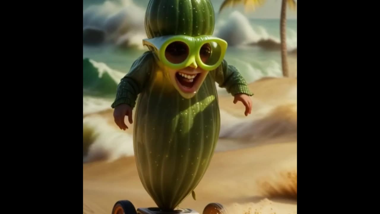 Cute cucumber enjoying at the beach.