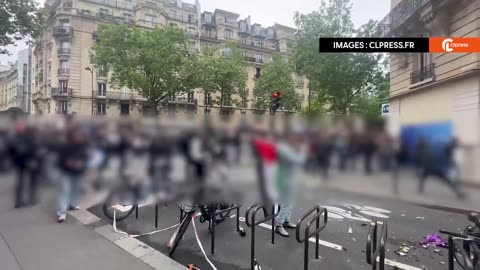 Protestors rioting in Paris this afternoon against the right wing political rise