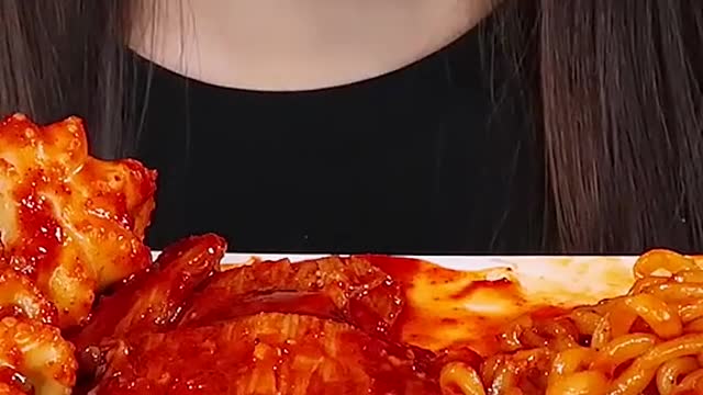 Spicy Enoki Mushrooms, Fire Noodles, Baby Octopus #zoeyasmr #zoeymukbang #bigbites #mukbang #asmr #f