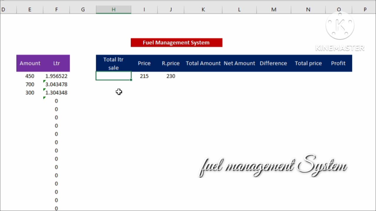 Excel fuel management