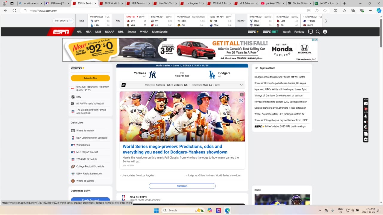 Yankees +115 to win world series.
