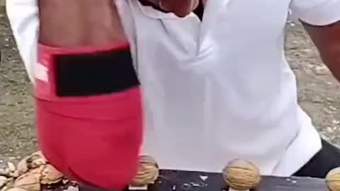 Most walnuts crushed with the elbow in one minute: 279 by Sujith Kumar E