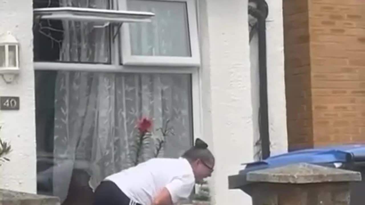 Woman climbs through window, hilarious ending.