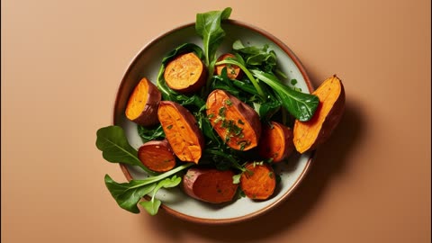 Roasted Sweet Potatoes with Garlicky Green