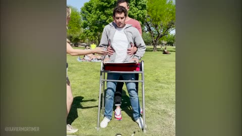 Man cut in half on a bike