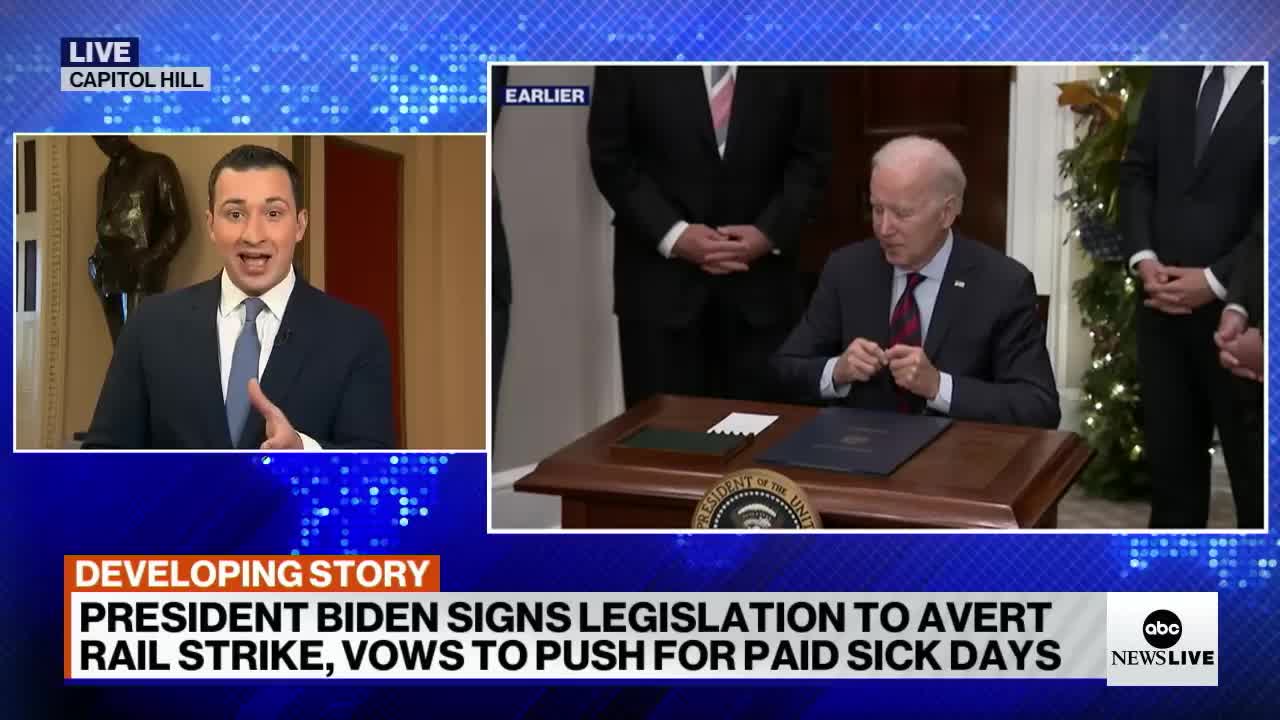 Biden signs bill to avert rail strike, says fight for paid sick time not over l ABCNL