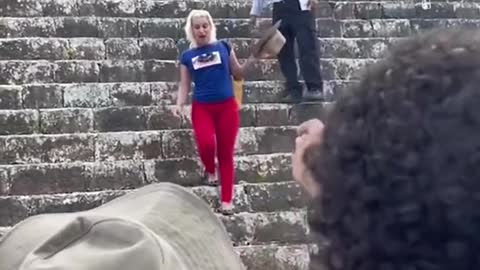 Tourist climbs sacred Mayan pyramid, gets booed by crowd