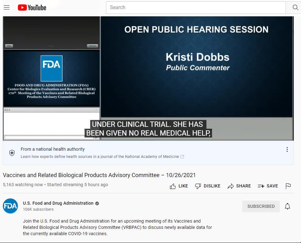 Kristi Dobbs at FDA meeting for Pfizer Vaccine For Children As Young As 5 -11