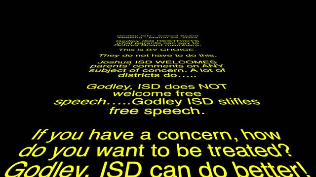 Video of a parent getting interrupted 3 times by Godley ISD Superintendeent.