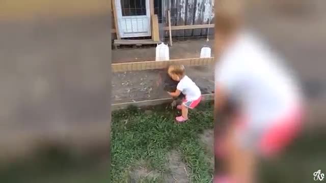 Baby and an hen