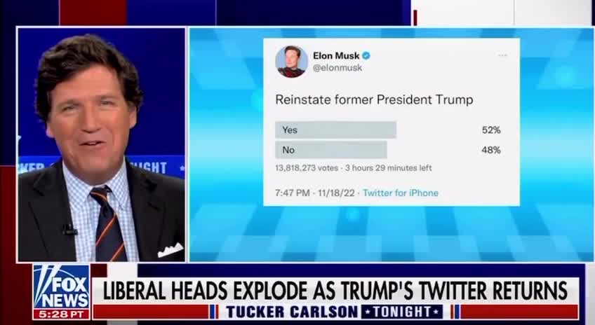 Tucker Carlson on Twitter reinstating Donald Trump