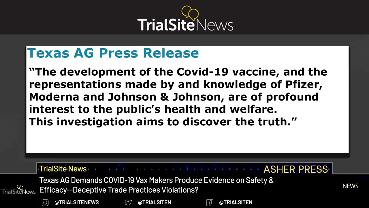 Texas AG Demands COVID-19 Vax Makers Produce Evidence on Safety & Efficacy