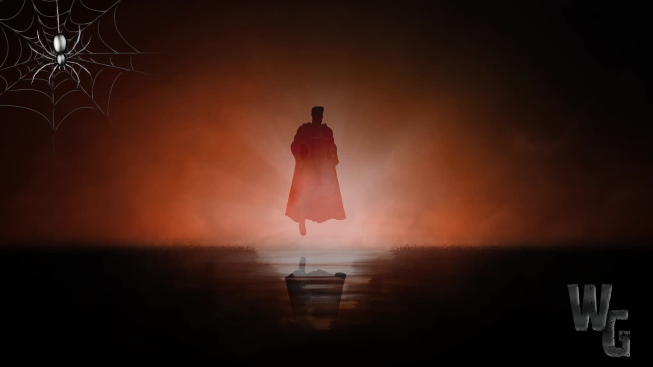 Flying Super Hero Silhouette in Orange Smoky Atmosphere 4K Loop