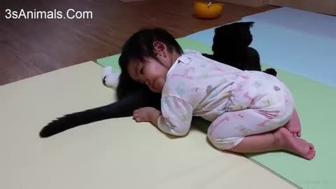 Cute babies sleeping with dogs and cats