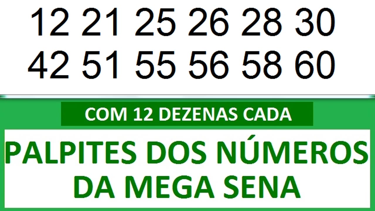 - PALPITES DOS NÚMEROS DA MEGA SENA COM 12 DEZENAS- k