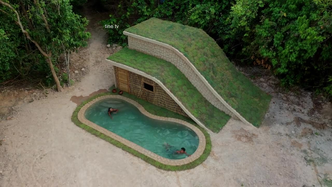 30Days Building Hobbit House with Swimming Pool And Decoration Underground Room