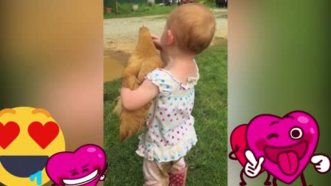 Funny Baby Outdoor Videos: Playing With Chicken | Vol.4