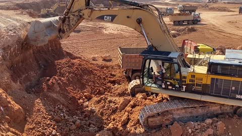 Caterpillar 365C Excavator Loading Trucks