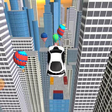 Racing car jump over the building