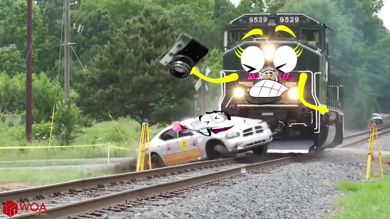 Funny video train car crash for kids