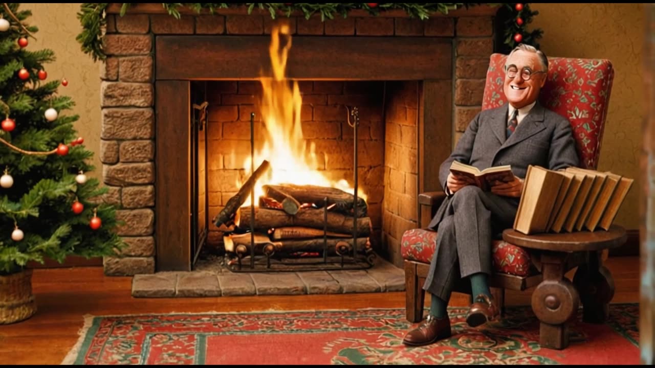 Franklin D Roosevelt Trivia by the Fireplace at Christmas