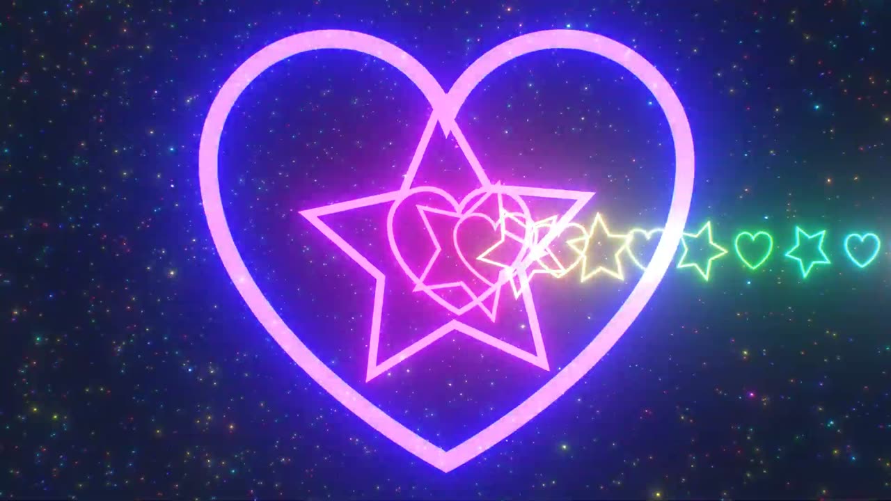 763. Fly In Endless Rainbow Neon Glowing Tunnel Of Heart And