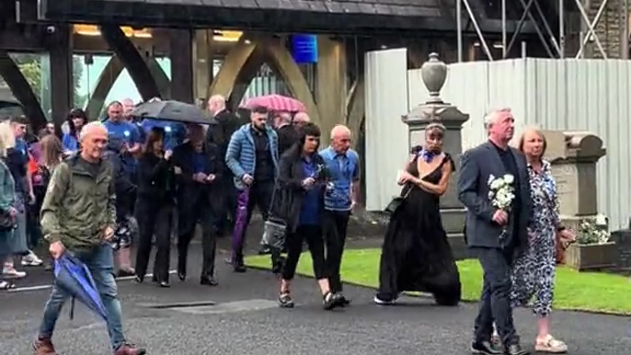 Jay Slater’s family and friends walking behind his coffin as he is