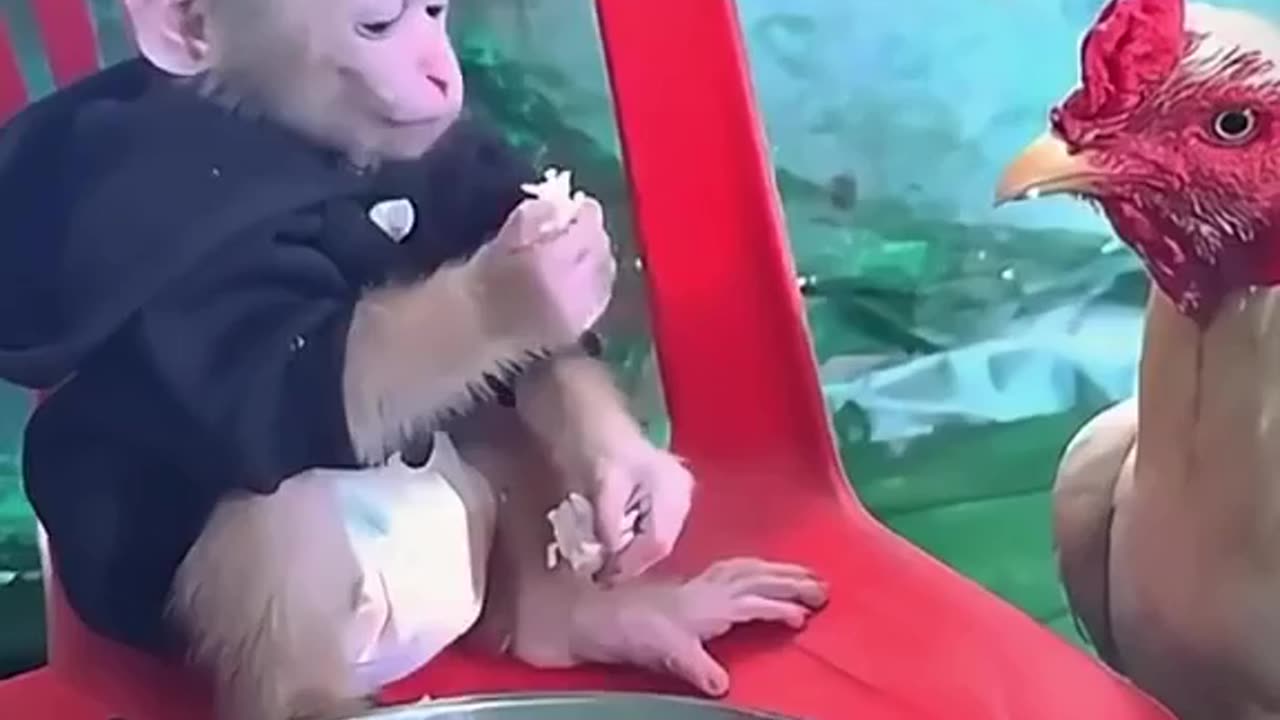 Funny moments of monkey vs Hen 😁 😂