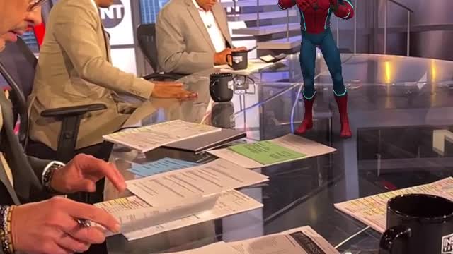 Spider-Man dancing on NBA Set