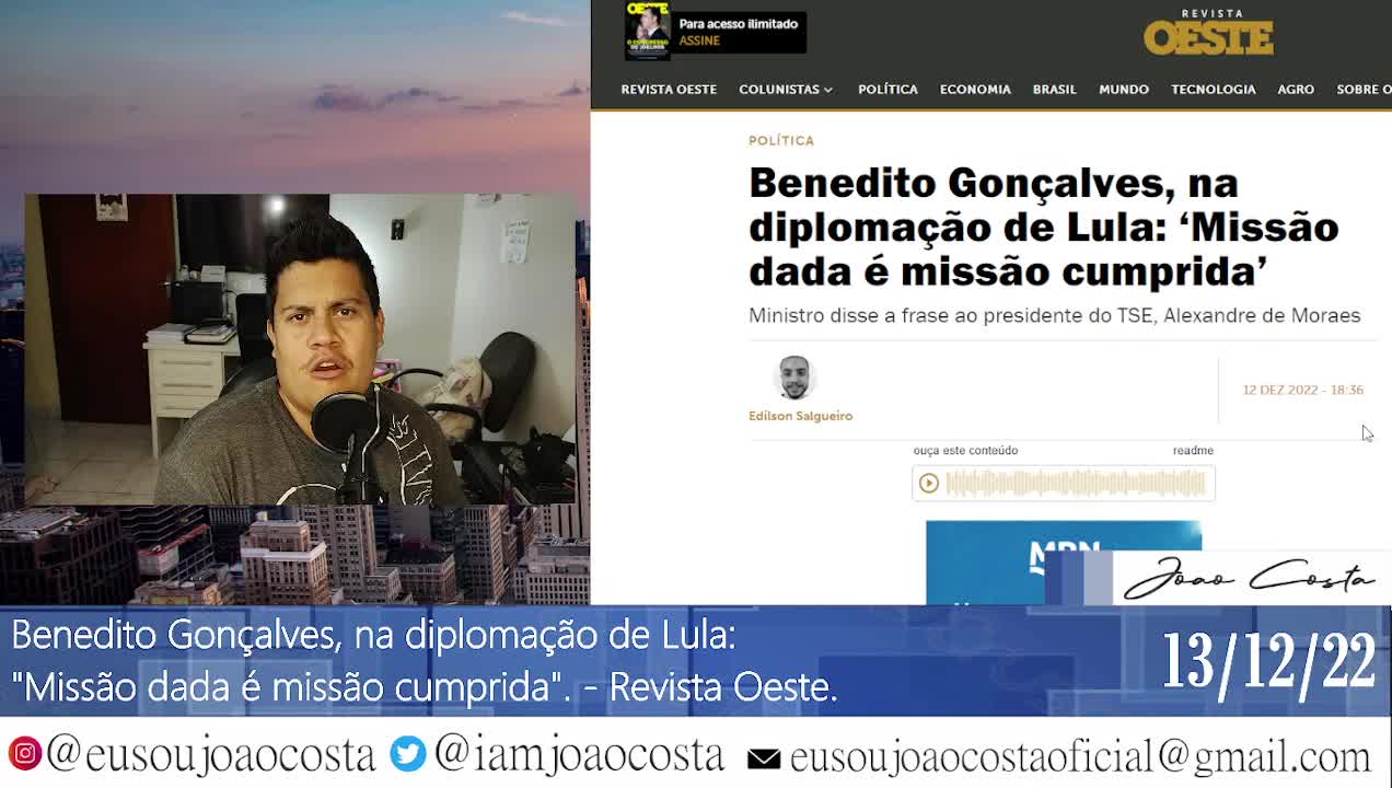 Benedito Gonçalves, na diplomação de Lula: ‘Missão dada é missão cumprida’.