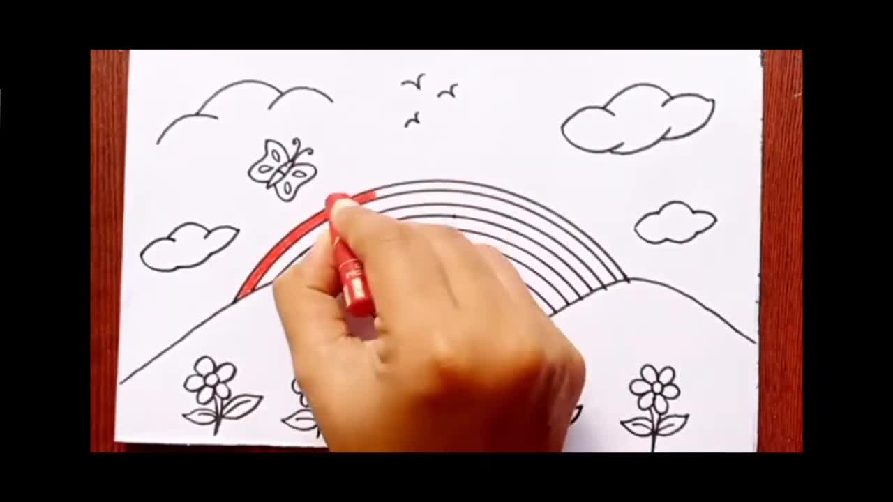 how to draw a Rainbow scenery drawing