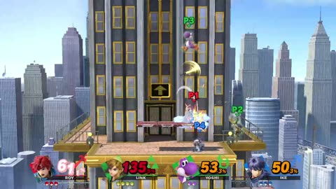 Roy vs Link and Yoshi vs Ike on New Donk City Hall (Super Smash Bros Ultimate)