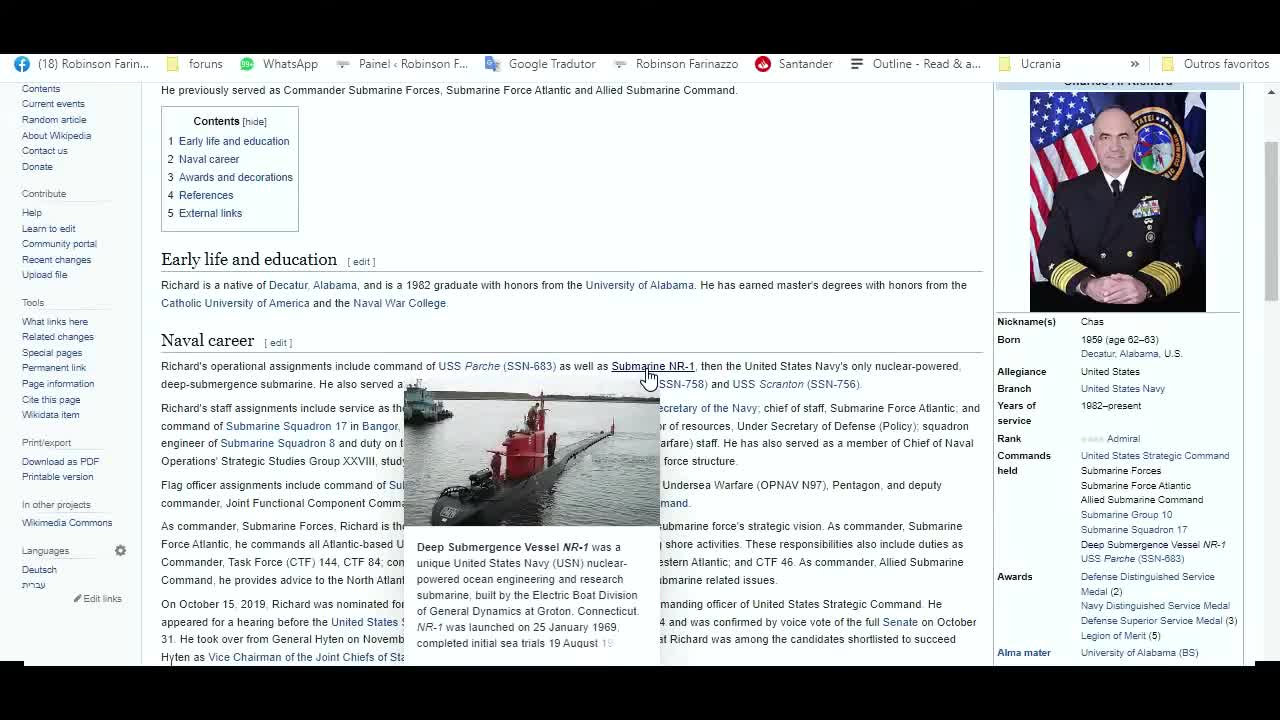''A guerra na Ucrânia foi só o aquecimento'', revela Almirante Richard