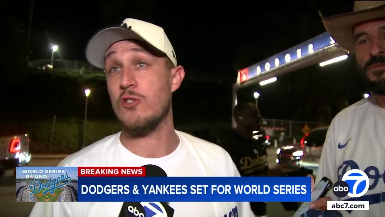 Fans outside Dodger Stadium ecstatic after seeing Dodgers win pennant