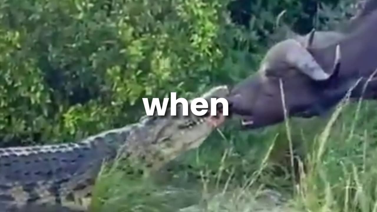 crocodile bites on buffalo's snout