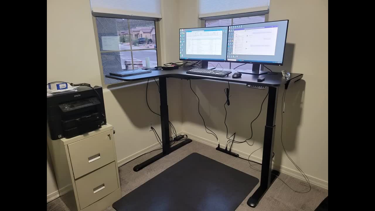 Review: It's_Organized L Shaped Electric Height Adjustable Standing Desk, 61 inch Large Sit Sta...