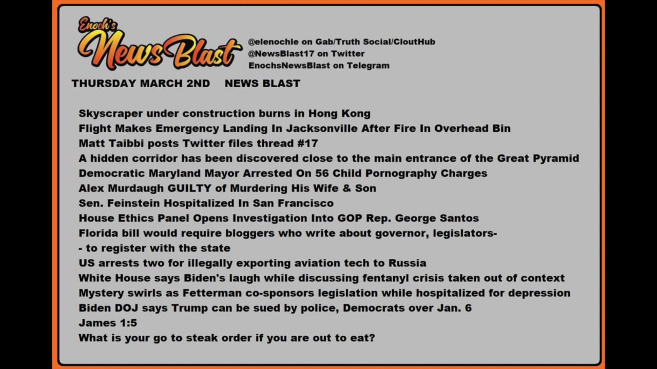 Thursday, March 2, 2023 News Blast. #Enoch #NewsBlastReading #NBR