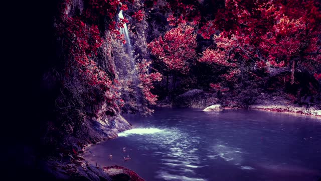 Nature Panorama Forest Trees Waterfall Water