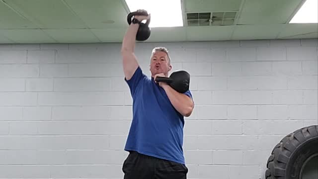 Offset weight Double Kettlebell front squat