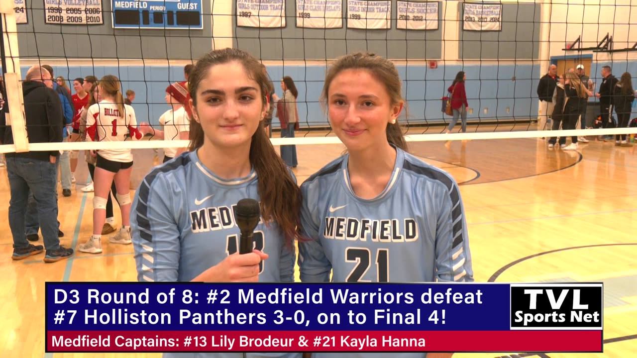 D3 Round of 8 Girls Volleyball highlights: #2 Medfield Warriors VS #7 Holliston Panthers